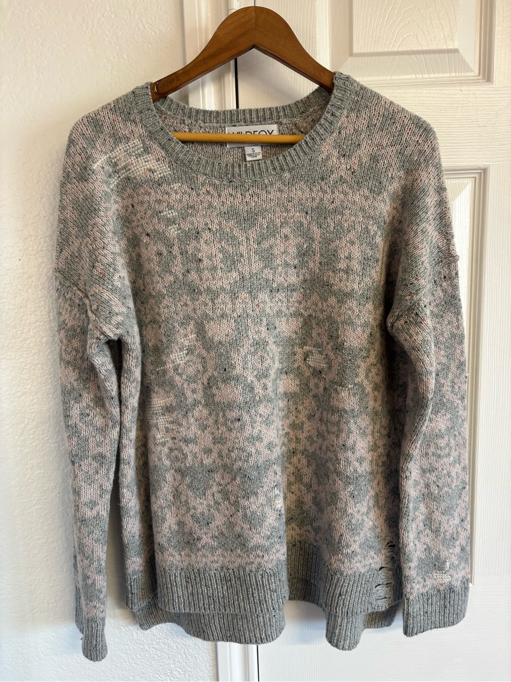 Wildfox Distressed Gray Pink Wool Silk Blend Sweater Size S